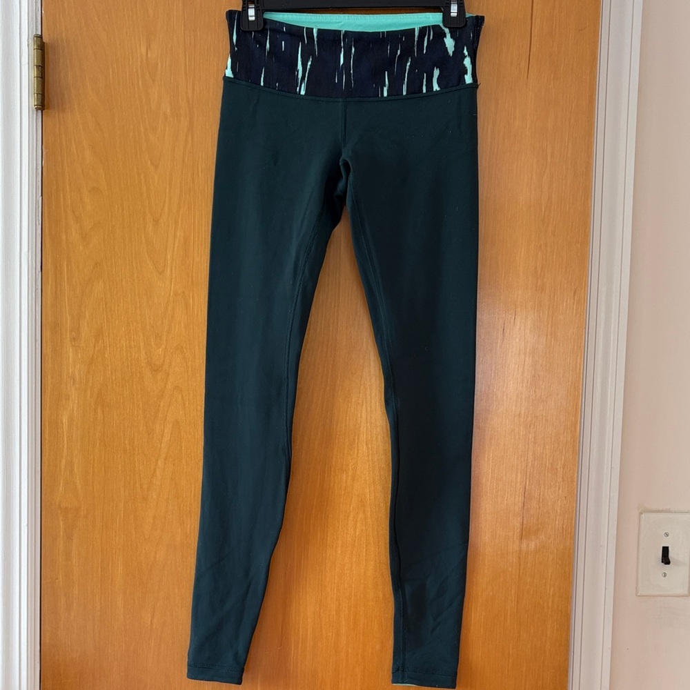 lululemon athletica Dark Green Leggings with Black and Mint Waistband